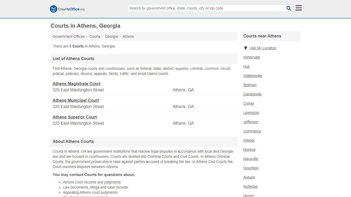 Courts - Athens, GA (Court Records & Calendars) - County Office